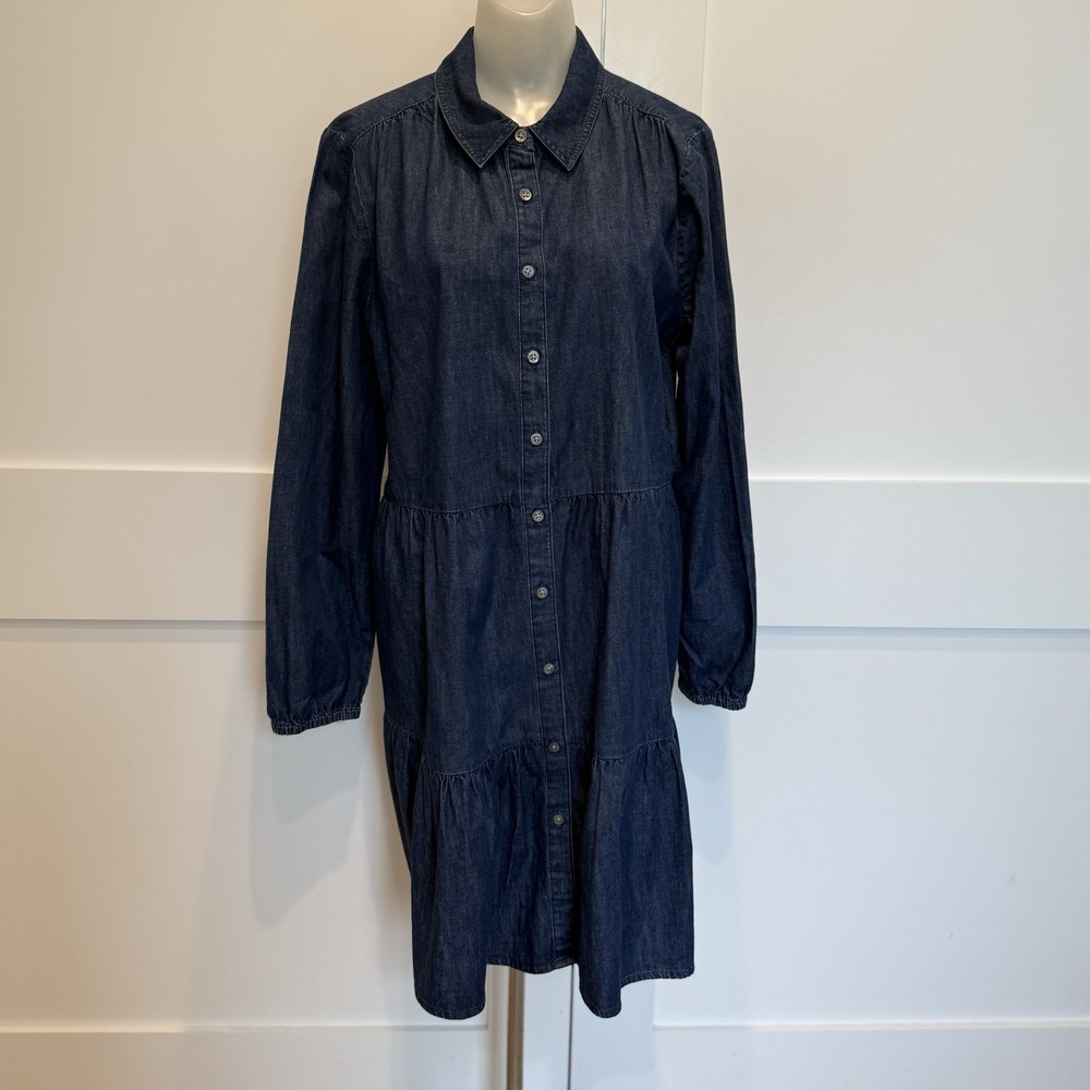 J.Crew Women's Denim Tiered Button Shirt Dress Western Prairie boho‎ Size 12